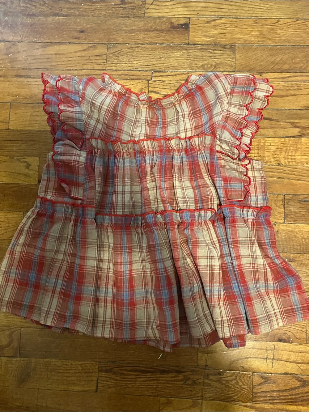 Red Plaid Ruffle Top